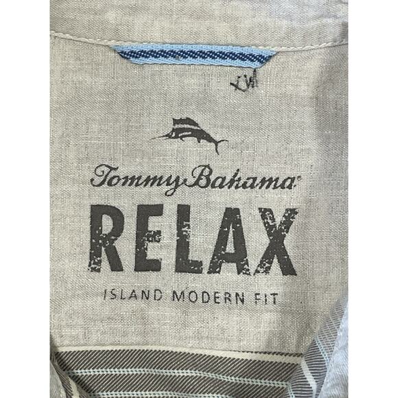 Tommy Bahama Relax Island Modern Fit Striped Men’s Shirt Sz Medium Cream/Brown - Picture 10 of 15